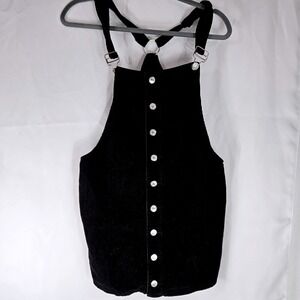 Forever 21 Corduroy Button Front Overall Dress‎ Black Casual Mini Sz L Retro 90s